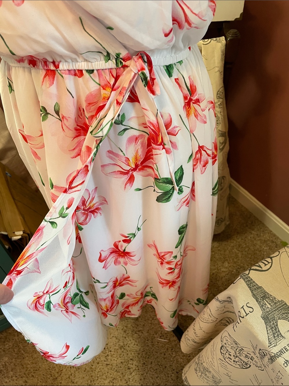 June & Ivy  Floral Wrap Midi Dress in Pink and White - Picture 5 of 11